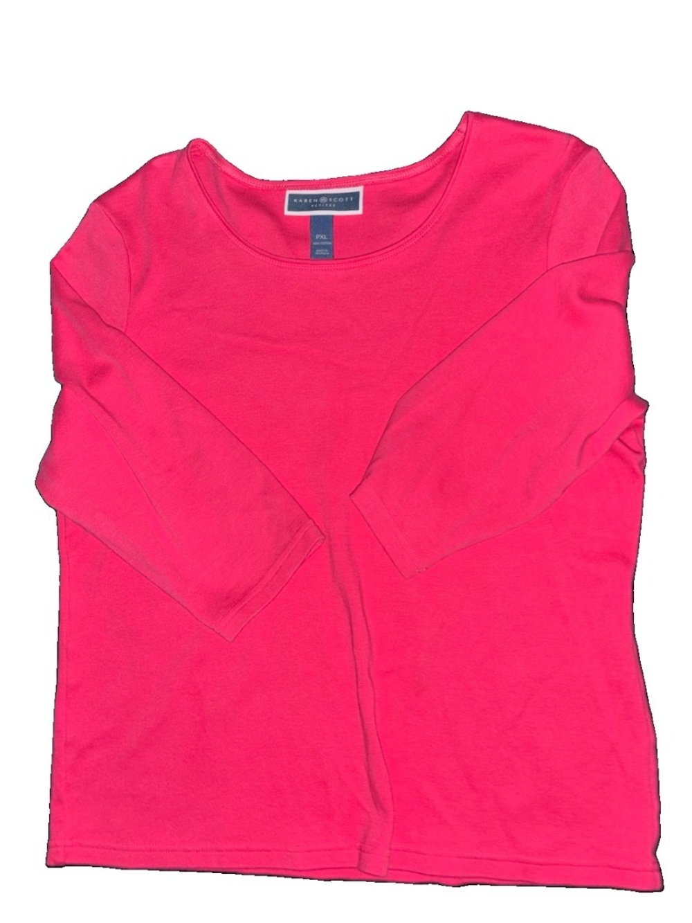 Karen Scott Pink Knit Button V-Neck 3/4 Sleeve Blouse Petites PXL